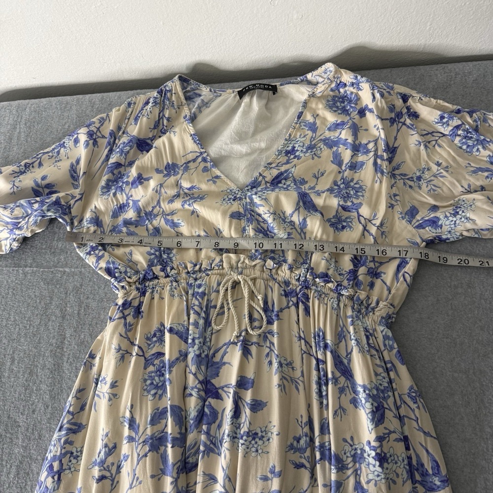 Few Moda Lined V-neck Long Sleeve Blue White Floral Maxi Dress Women's Small - Picture 10 of 14